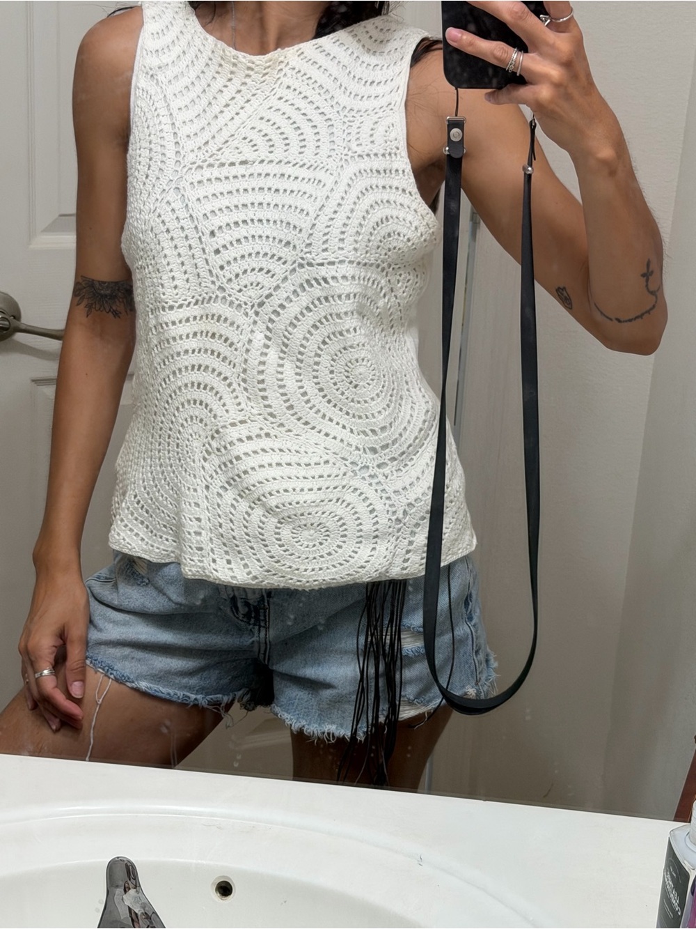 White Crochet Knit Tank Top